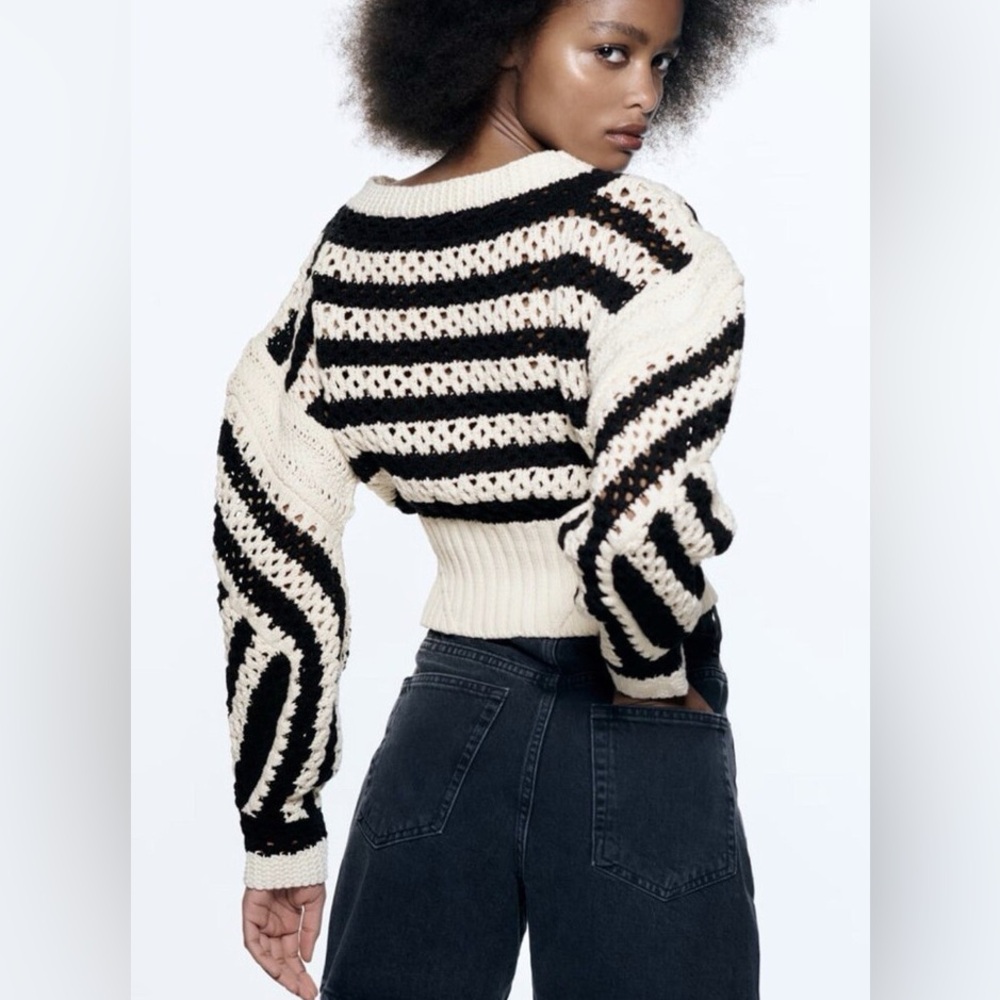 Zara Striped Black and Cream Sweater